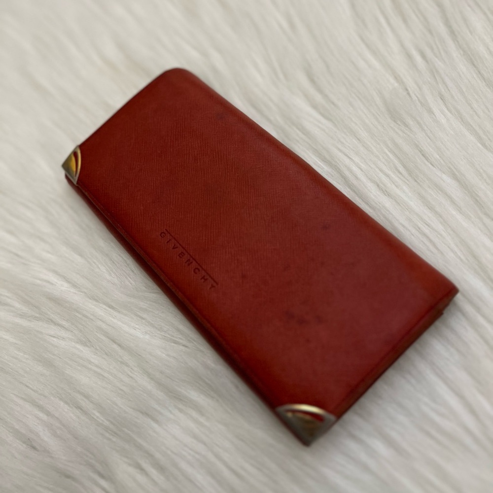 GIVENCHY - RED ORANGE ALL LEATHER LONG BIFOLD WALLET WITH GOLD PLATED CORNERS - Picture 4 of 11
